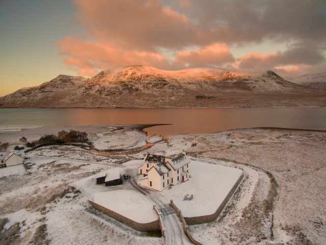 Snow Covered Remote Highland Lodge by Loch Ericht