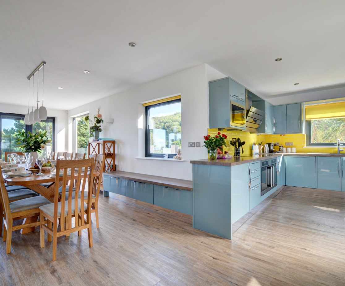 The contemporary kitchen and dining area is fantastic for socialising for any occasion